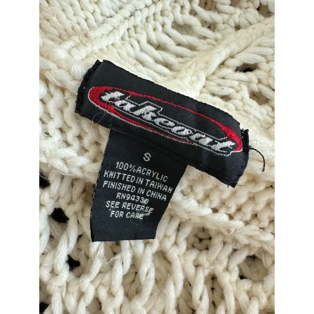 Vintage Cream Crochet Knit Cardigan Sweater Boho Chunky Button Front size Small